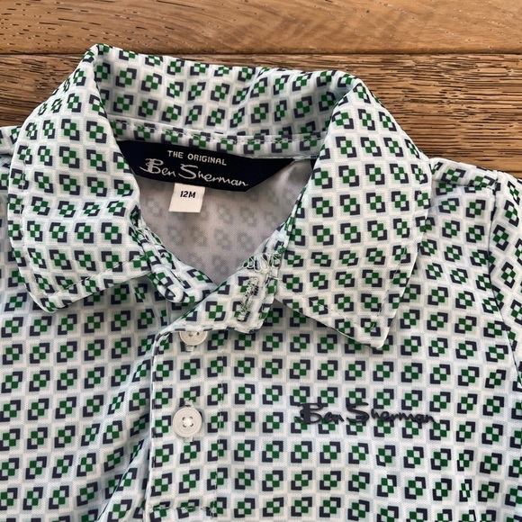 Ben Sherman 12 month outfit short set polo golf prep green blue - Picture 2 of 6